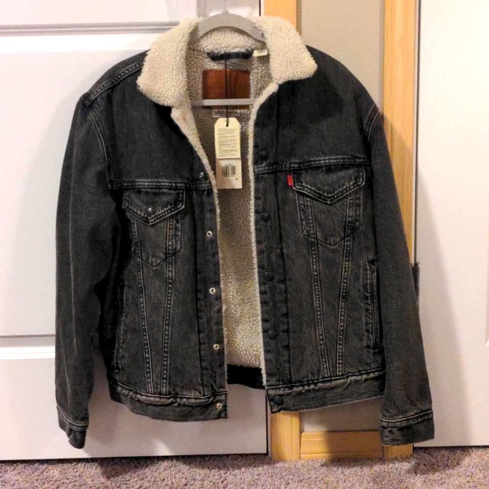 Levi's Premium Vintage Fit Sherpa Trucker Jacket black/gray Men's S Small Rare